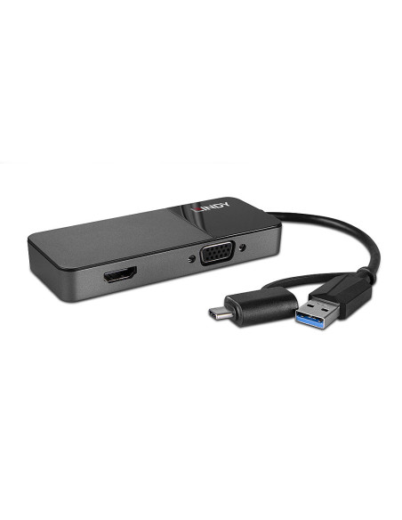 Lindy 43354 replicatore di porte e docking station per laptop USB 3.2 Gen 1 (3.1 Gen 1) Type-A + Type-C Nero