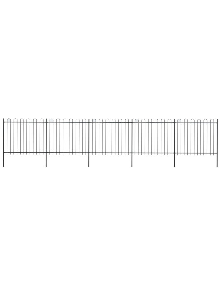 Recinzione Giardino con Punta Tonda in Acciaio 8,5x1,5 m Nera