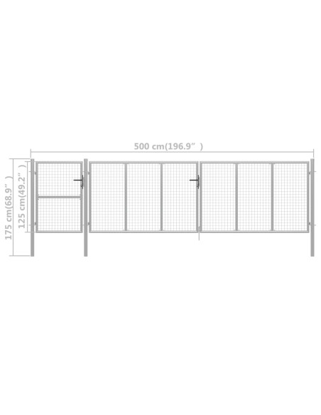 Cancello per Giardino in Acciaio 500x125 cm Argento