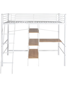 Letto Rialzato con Scrivania Bianco e Marrone Metallo 90x200 cm 2
