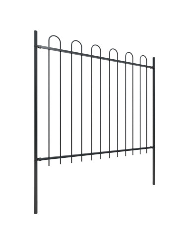 Recinzione Giardino con Punta Tonda Acciaio 11,9x1,5m Nera