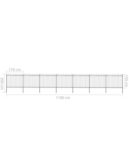 Recinzione Giardino con Punta Tonda Acciaio 11,9x1,5m Nera