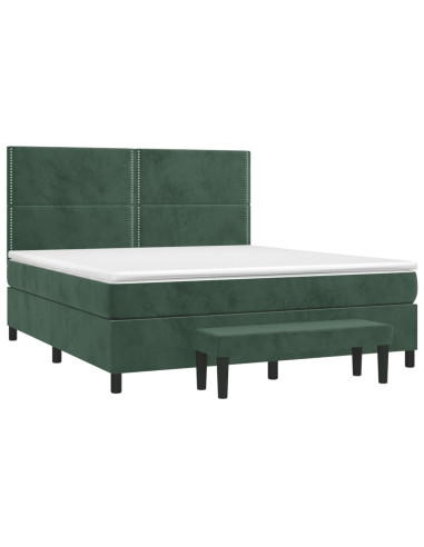 Giroletto a Molle con Materasso Verde Scuro 160x200 cm Velluto