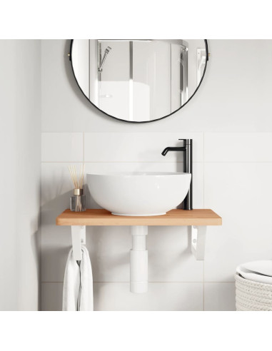 Ripiano a Parete per Lavabo in Acciaio e Massello di Faggio