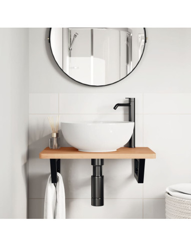 Ripiano a Parete per Lavabo in Acciaio e Massello di Faggio