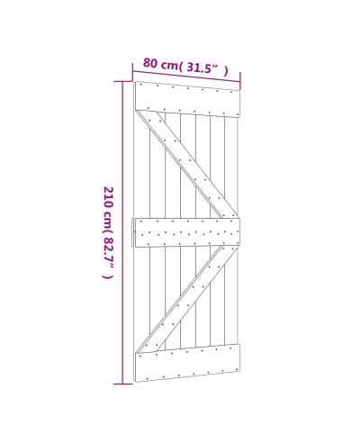 Porta Scorrevole con Set Hardware 80x210 cm Legno Massello Pino