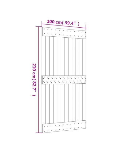 Porta Scorrevole con Set Hardware 100x210cm Legno Massello Pino