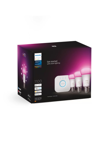 Philips Hue White and Color ambiance Starter Kit Bridge + 3 Lampadine Smart E27 75W
