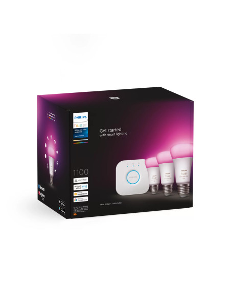 Philips Hue White and Color ambiance Starter Kit Bridge + 3 Lampadine Smart E27 75W