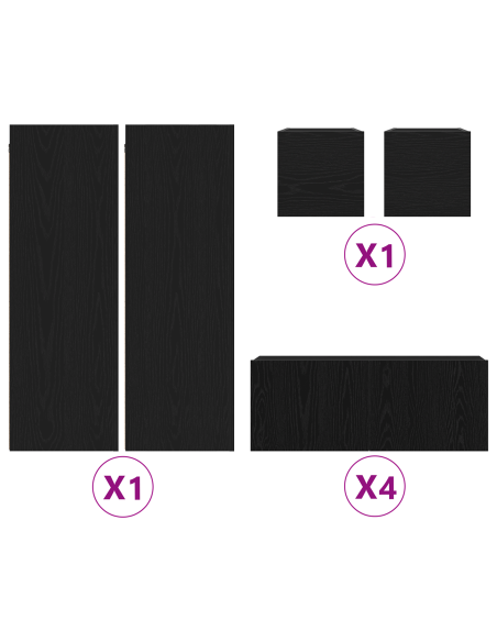 Set di 8 mobili TV montati a muro in rovere nero e legno ingegnerizzato