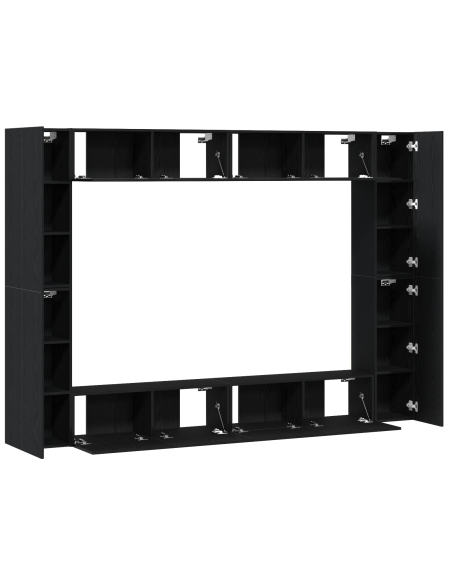 Set di 8 Pezzi Mobile TV Montato a Muro in Rovere Nero Legno Ingegnerizzato