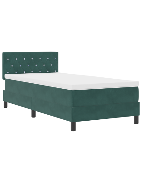 Letto Box Spring con Materasso Verde Scuro 90x200 cm Velluto