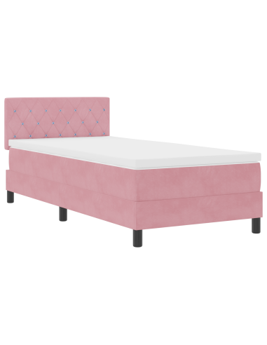 Letto a molle con materasso Rosa 100 x 200 cm Velluto