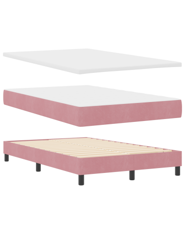Letto a molle con materasso Rosa 120 x 190 cm Velluto
