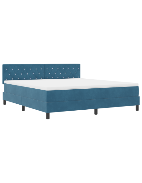 Letto a Contenitore con Materasso Blu Scuro Super King in Velluto