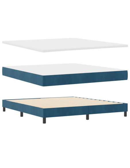 Letto a Contenitore con Materasso Blu Scuro Super King in Velluto