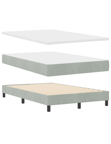 Letto Box Spring con Materasso Grigio Chiaro Matrimoniale Piccolo in Velluto