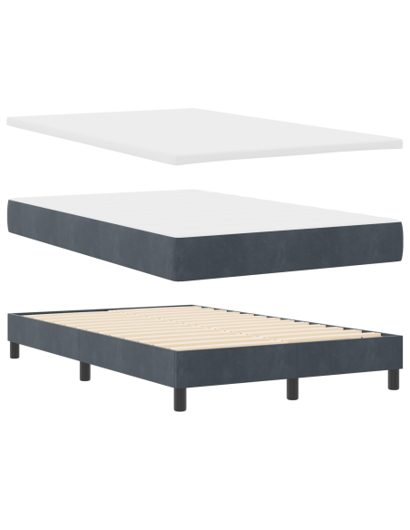 Letto a Box con Materasso Grigio Scuro Piccolo Doppio in Velluto