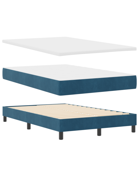 Letto Box Spring con Materasso Blu Scuro Piccolo Doppio in Velluto