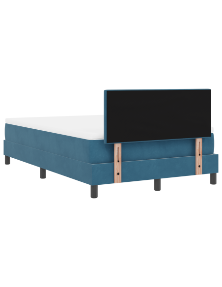 Letto Box Spring con Materasso Blu Scuro Piccolo Doppio in Velluto