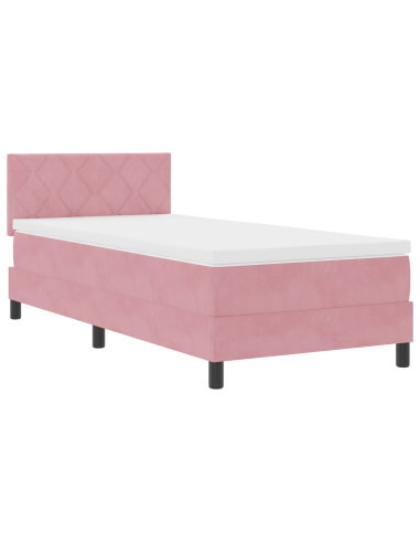 Letto a molle con materasso Rosa 100 x 200 cm Velluto