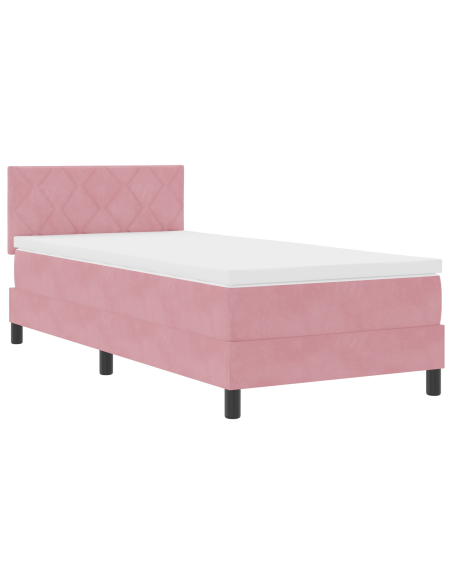 Letto a molle con materasso Rosa 100 x 200 cm Velluto