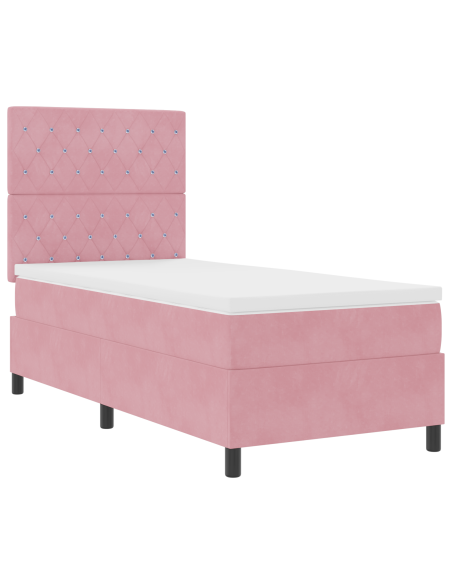 Letto Box Spring con Materasso Rosa 100x200 cm in Velluto