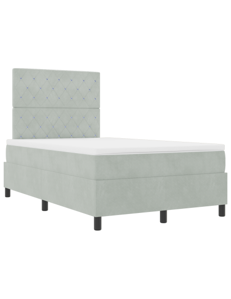 Letto Box Spring con Materasso Grigio Chiaro Piccolo Doppio Velluto