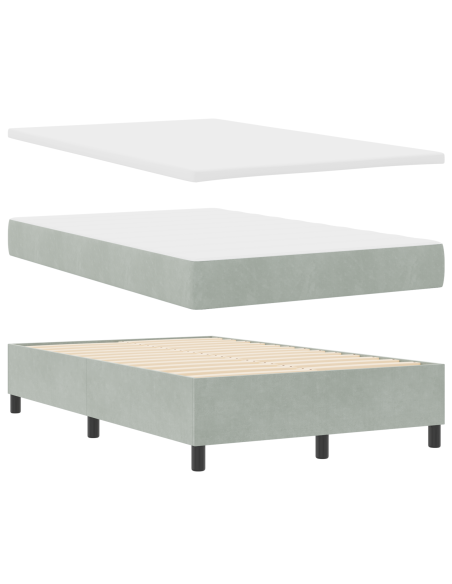 Letto Box Spring con Materasso Grigio Chiaro Piccolo Doppio Velluto