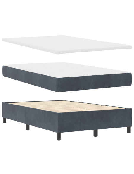Letto a molle con materasso  Grigio scuro Piccolo doppio Velluto