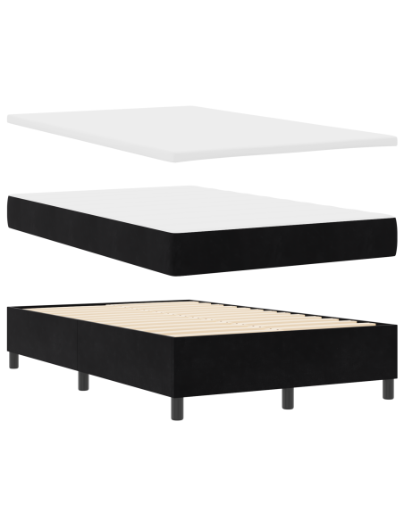 Letto con Box Spring e Materasso Nero Piccolo Doppio in Velluto