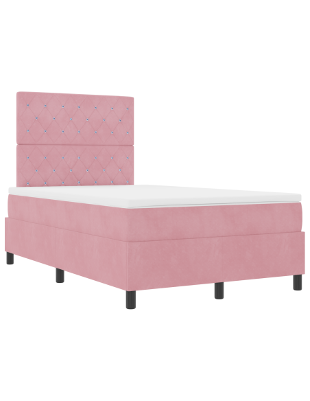 Letto Box Spring  con Materasso Rosa Piccolo Doppio in Velluto