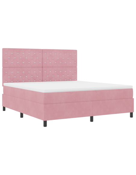 Letto a Box con Materasso Rosa Super King in Velluto