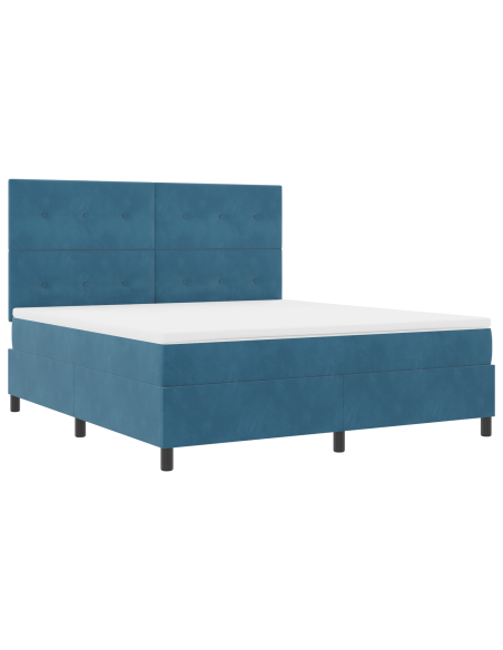 Letto Box Spring con Materasso Blu Scuro Super King in Velluto