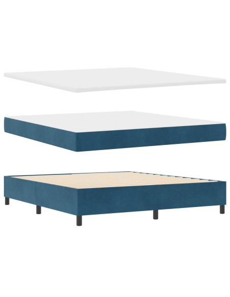 Letto Box Spring con Materasso Blu Scuro Super King in Velluto