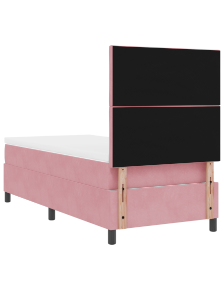 letto a molle a box con materasso rosa 100x200 cm velluto