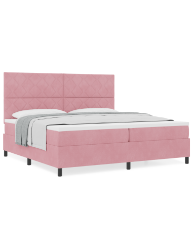 Letto a molle con materasso Rosa 200 x 200 cm Tessuto