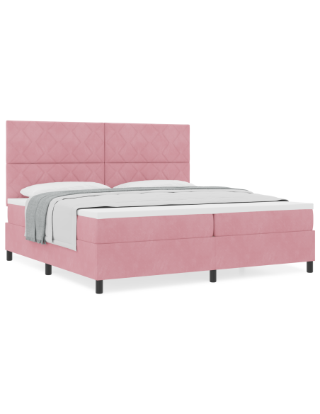 Letto a molle con materasso Rosa 200 x 200 cm Tessuto