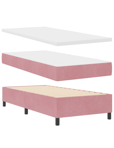 Letto a molle con materasso Rosa 100 x 200 cm Velluto
