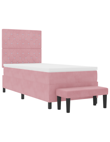 Letto a molle con materasso Rosa 100 x 200 cm Velluto