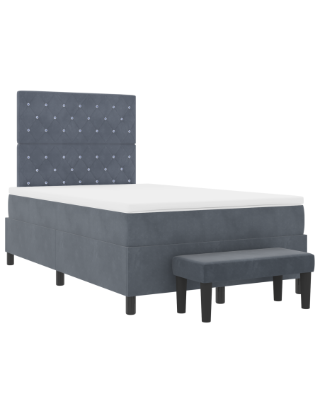 Letto a Box Spring con Materasso e Panca Grigio Scuro 120x190 cm Velluto