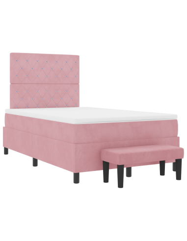 Letto a molle con materasso Rosa 120 x 190 cm Velluto