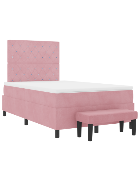 Letto Box Spring con Materasso e Panca Rosa 120x190 cm Velluto