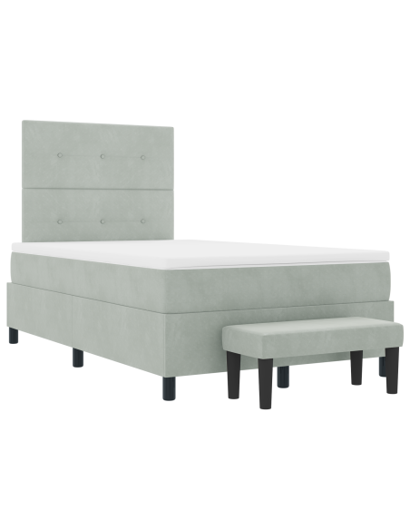 Letto a Molle con Materasso e Panchina Grigio Chiaro 120x190 cm in Velluto