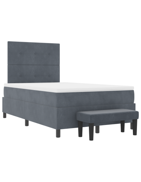 Letto con Box Spring con Materasso e Panchina Grigio Scuro 120x190 cm Velluto