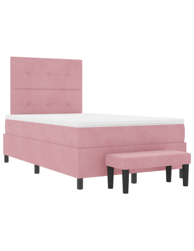 Letto a molle con materasso Rosa 120 x 190 cm Velluto