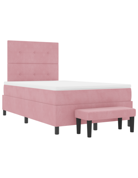 Letto con Box Spring con Materasso e Panca Rosa 120x190 cm Velluto