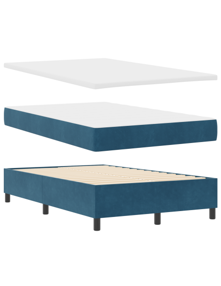 Letto a Box Spring con Materasso & Panca Blu Scuro 120x200 cm Velluto