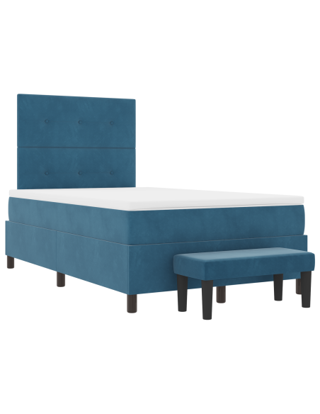 Letto a Box Spring con Materasso & Panca Blu Scuro 120x200 cm Velluto