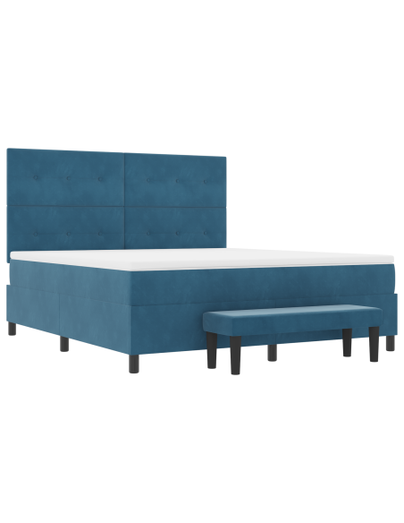 Letto con Molle e Materasso & Panchina Blu Scuro 180x200 cm Velluto